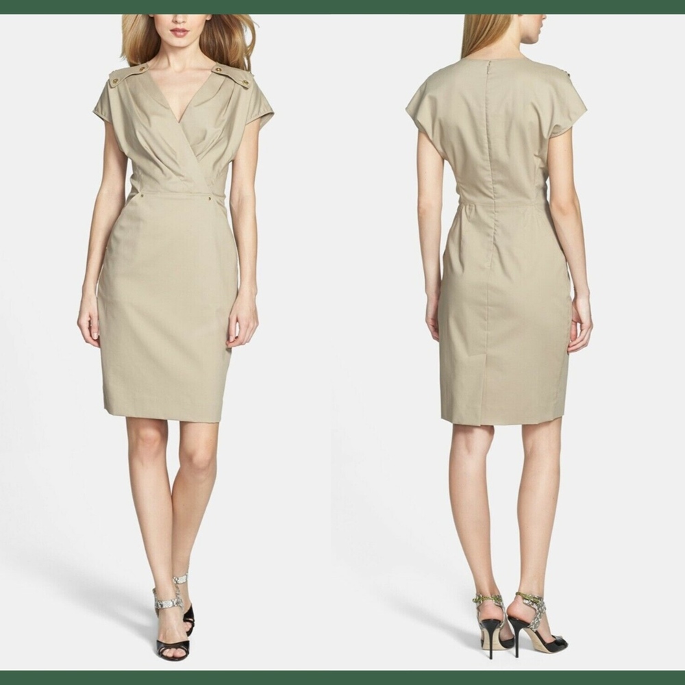 NWT Rachel Roy Studded Detail Wrap Front Stretch Dress in Khaki‎ [SiZE 8 ]